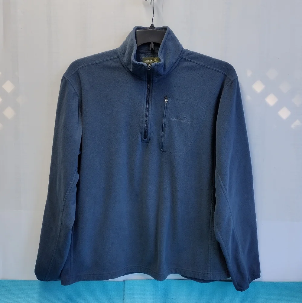 EDDIE BAUER Men's Sweater Fleece 1/4 Zip Blue Size LT